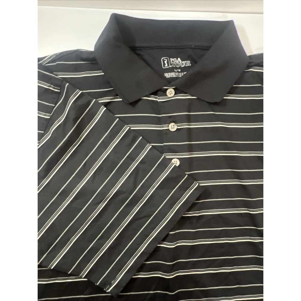 PGA Tour‎ Polo Shirt Mens L Large Black/White Striped Golf